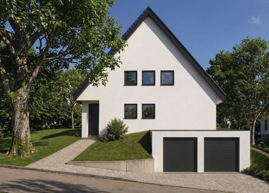 Frontansicht freistehendes Einfamilienhaus Essen-Kettwig aus den 1960er Jahren vor der Sanierung